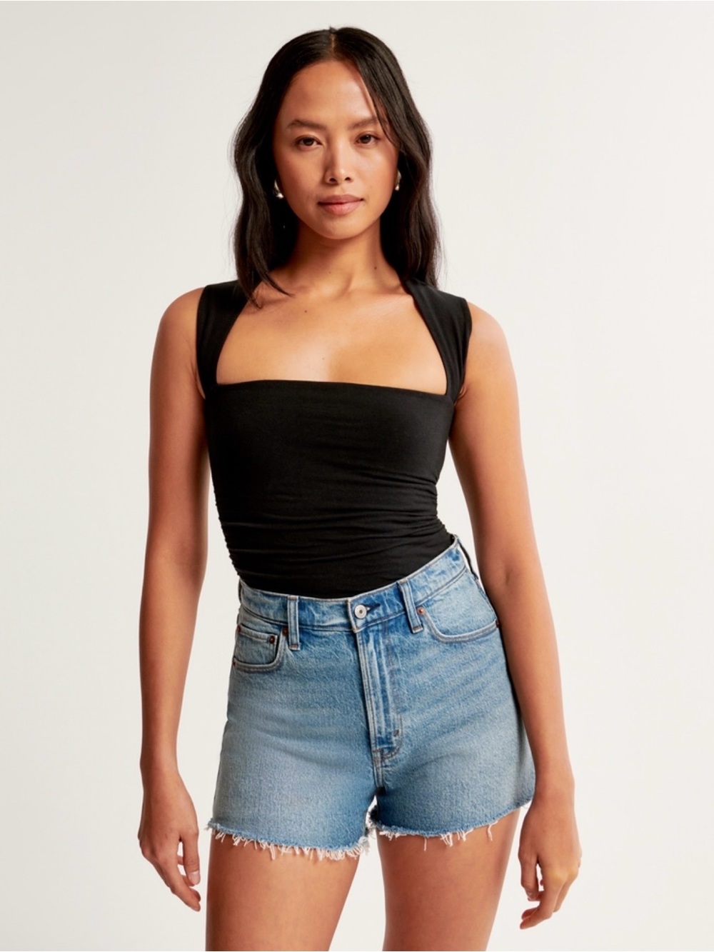 Abercrombie & Fitch Black Square-Neck Ribbed Tank